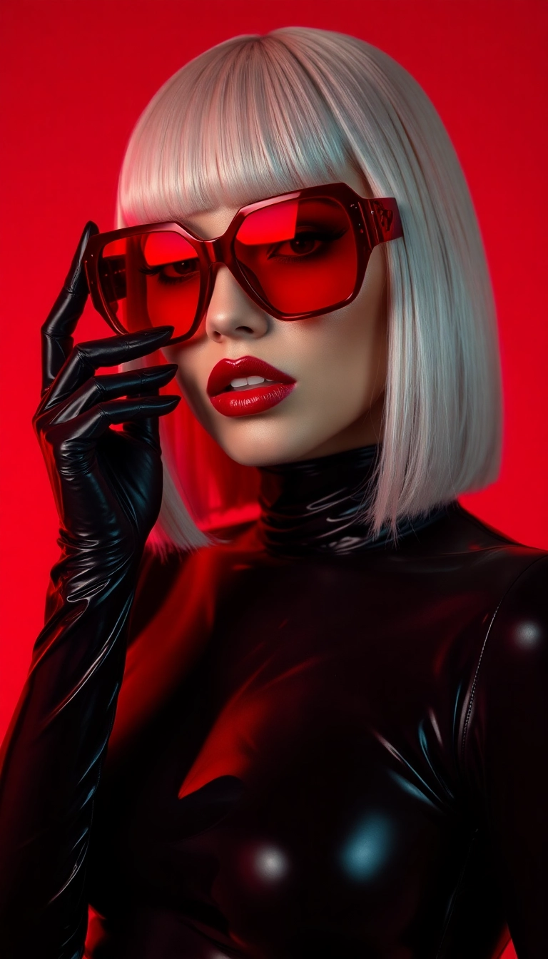 HD iPhone AI Y2K Woman Fashion Model in Black and Red Appealing Wallpaper Copyright-Free Photo